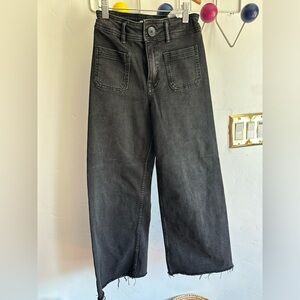 10Y Zara Marine Black Denim Jeans Girls Wide Leg Front Pocket Pants Youth Bottom